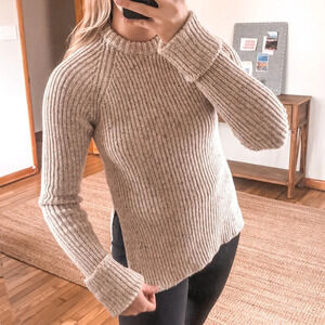 JOSEPH Wool Blend Melange Tan Tight Knit Crew Neck Designer Pullover Sweater M